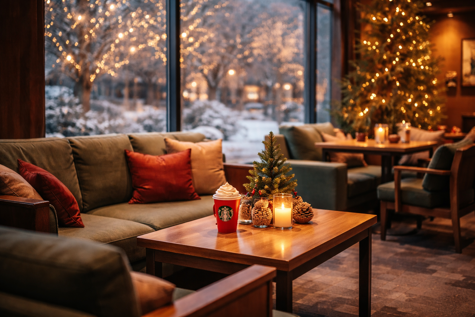 겨울 시즌 스타벅스 매장 내부